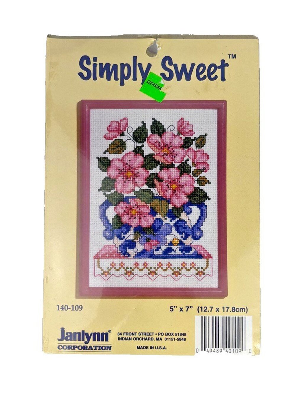 Vintage Simply Sweet Janlynn Cross Stitch Kit Pink Flowers Floral 140-109 - New